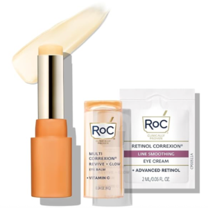 RoC Multi Correxion Revive + Glow Eye Balm with Vitamin C (0.14 oz) + Retinol Eye Cream Packette